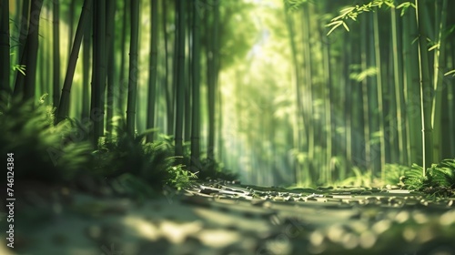 Minimal Bamboo Forest Anime Background with Tilt-Shift Lens