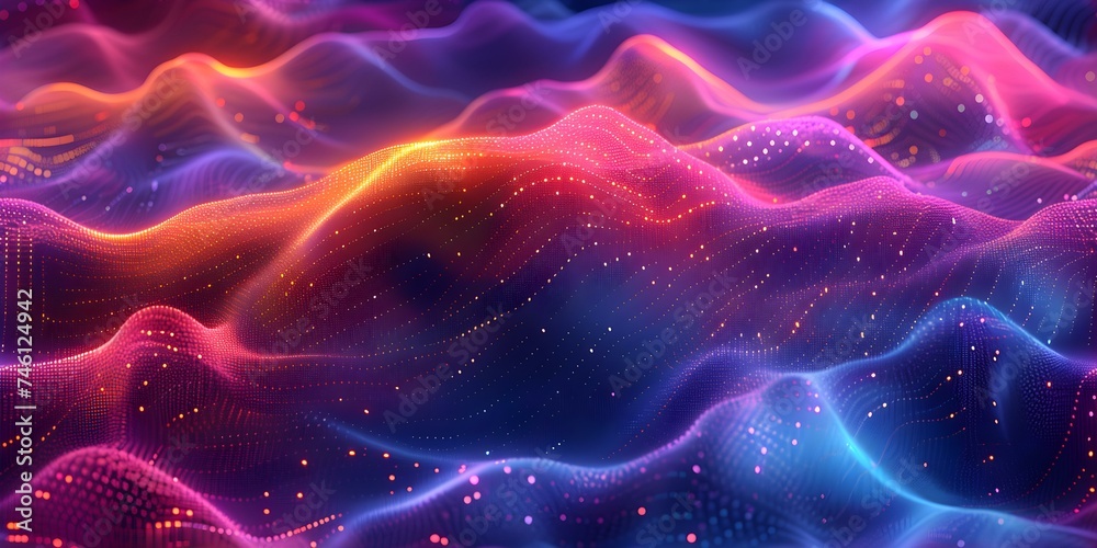 Creating a seamless background with interconnected lines, dots, and wave flow digits. Concept Seamless Patterns, Interconnected Designs, Abstract Art, Geometric Shapes, Digital Art
