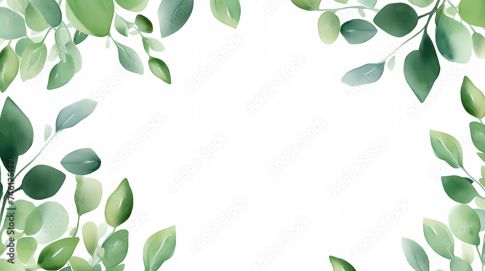 Green leaves watercolor copy space, green leaves with space for text