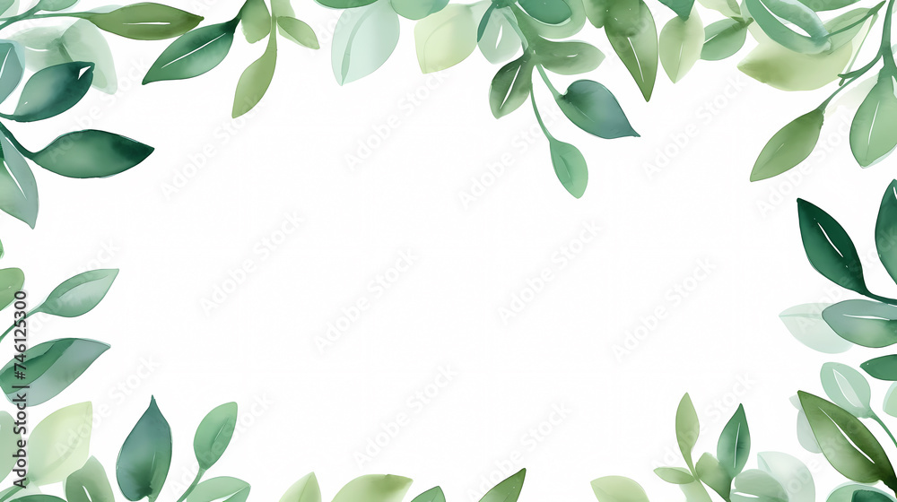 Green leaves watercolor copy space, green leaves with space for text Green leaves watercolor copy space, green leaves with space for text
