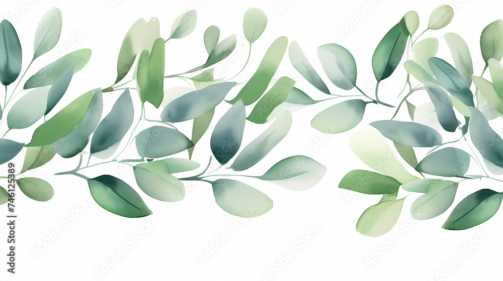 Naklejka premium Green leaves watercolor copy space, green leaves with space for text