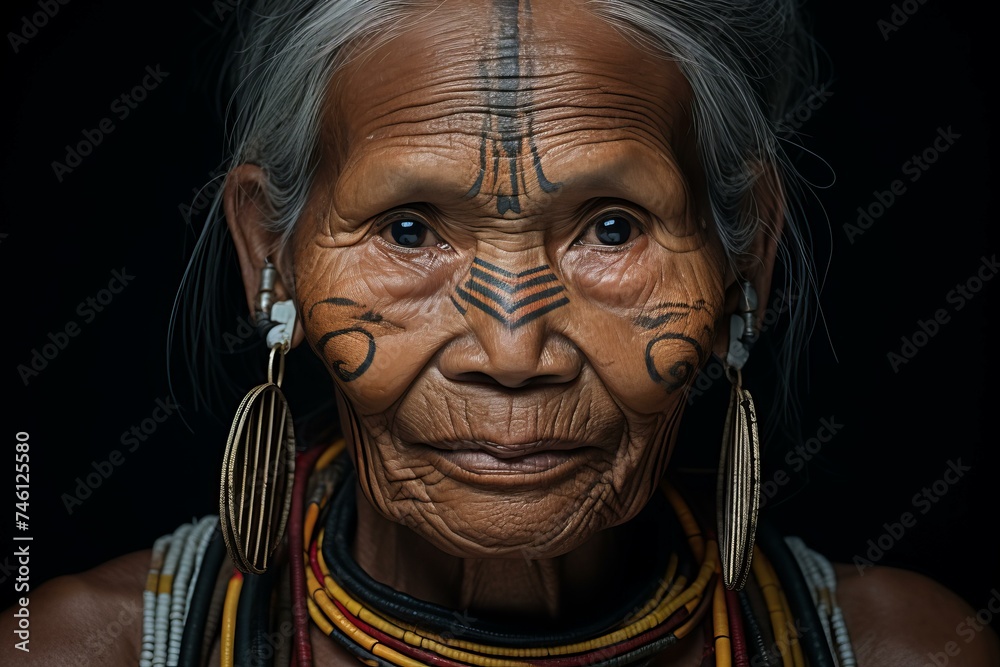 Resilient Tribe woman. Native art travel. Generate Ai
