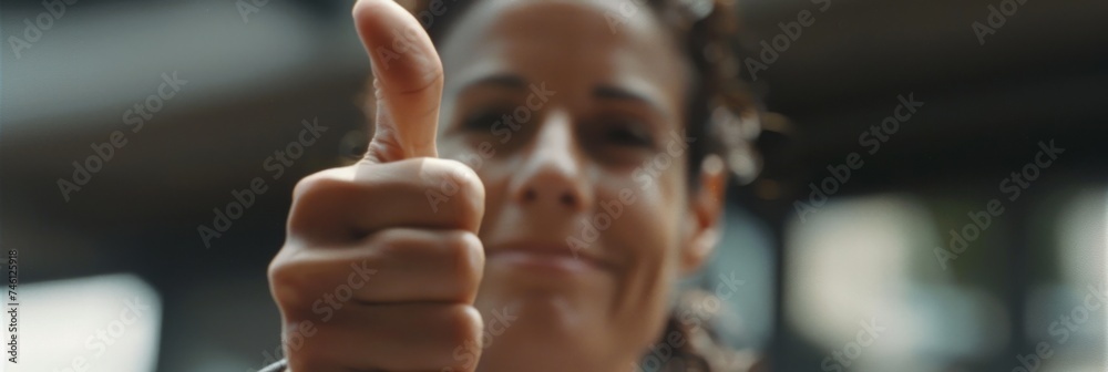 woman raising her thumb in the air to show her approval with thumbs up Generative AI