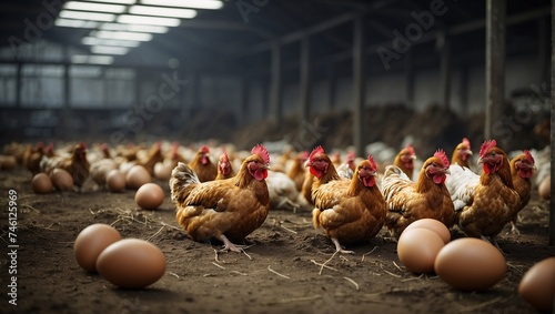 At the poultry farm, bustling hens diligently lay eggs daily, vibrant egg production. The coop teems with lively chickens, each playing a crucial role in sustaining the egg yield. Freshly laid eggs