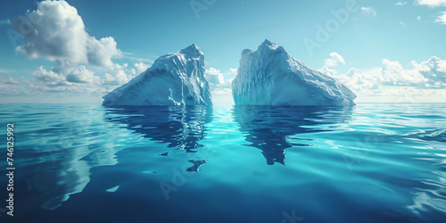 Iceberg floating in the ocean, 3d render illustration of iceberg