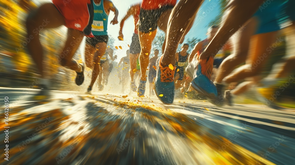Dynamic marathon runners in action - obrazy, fototapety, plakaty 