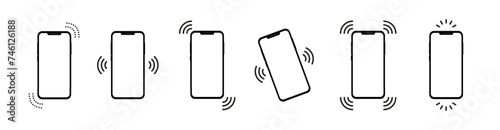 Phone ringing or vibrating icon set. Smartphone incoming call or alarm. Vector EPS10 photo