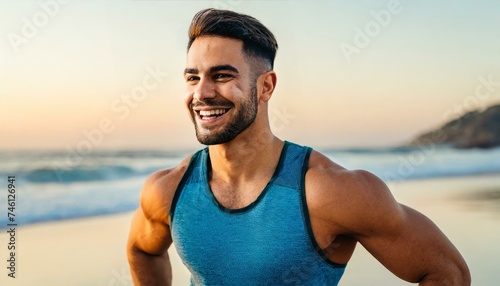 young muscular man on a beach in the summer