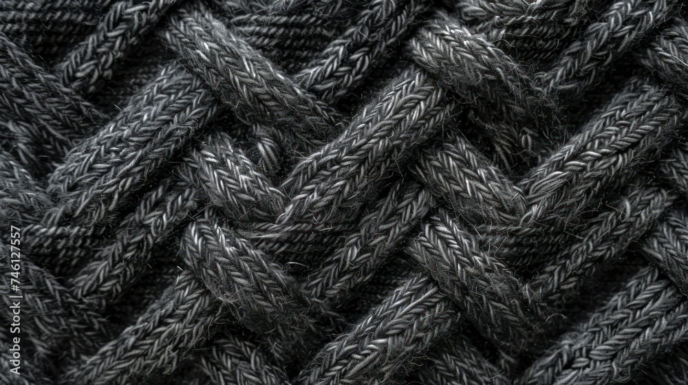 A herringbone knitted fabric showcases its intricate zigzag texture in a sophisticated charcoal hue. A herringbone knitted fabric showcases its intricate zigzag texture in a sophisticated charcoal hue.