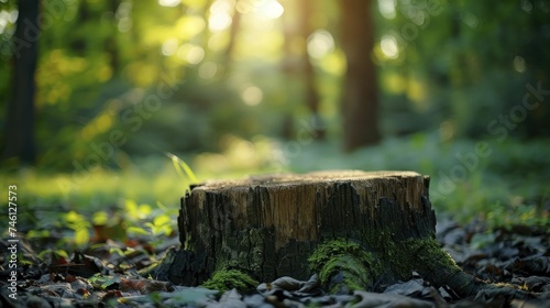 Wallpaper Mural An old stump in a clearing, showing deforestation urgency and blurred forest edge, calls for woodland conservation. Torontodigital.ca