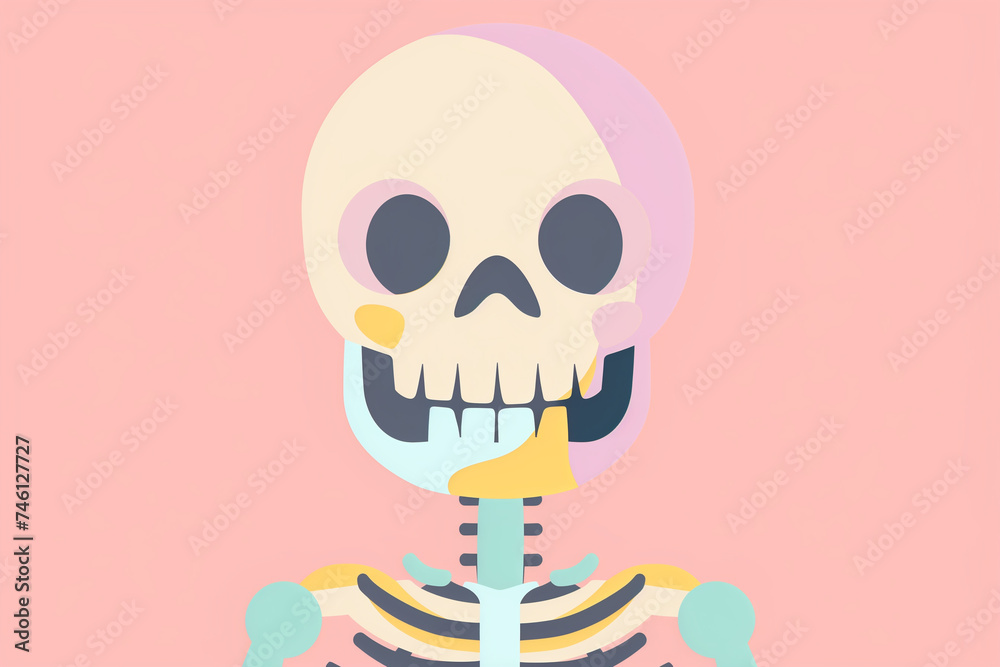 Cute pastel skeleton on pink background Cute pastel skeleton on pink background