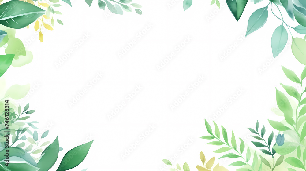 Green leaves in watercolor background