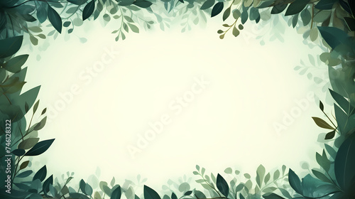 Green leaves in watercolor background