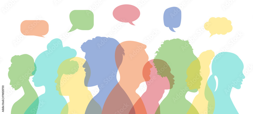 Different people with speech bubbles in chat.Vector illustration.