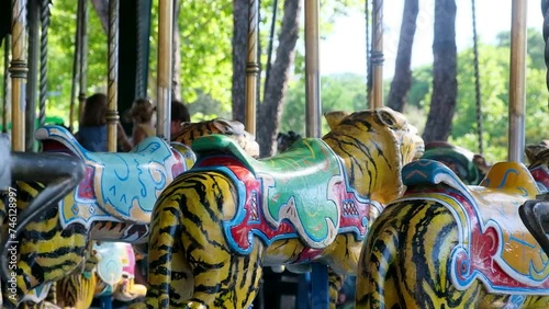 Tigers on an old carousel photo