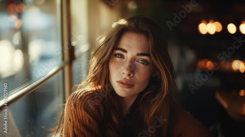 Portrait of a Beautiful Woman with the Warm Glow of the Sun on Her Face