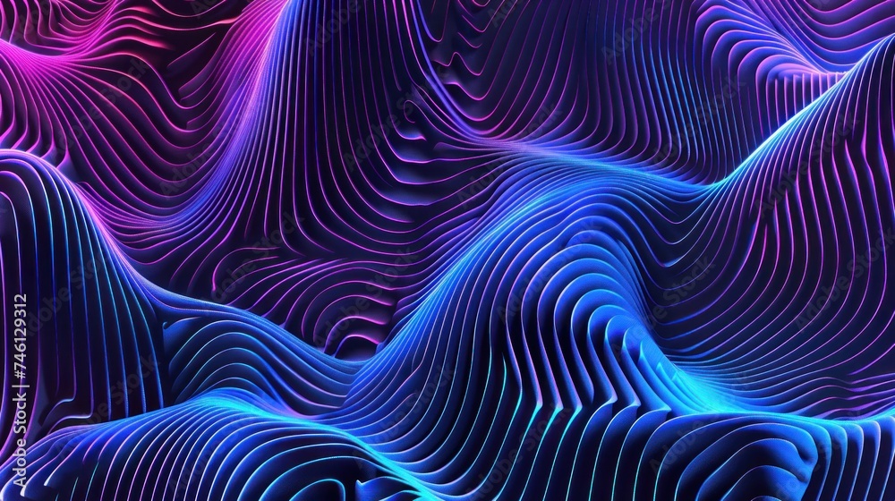 A wild, psychedelic neon blue and violet pattern, capturing the essence of vaporwave style. This abstract vector background mesmerizes with its 3D torus shape.