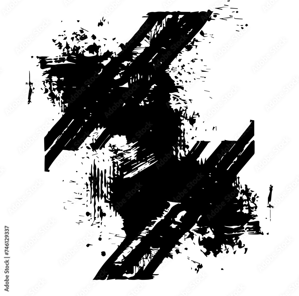 Elément de design grunge avec éclaboussures et lignes droites, vectoriel noir