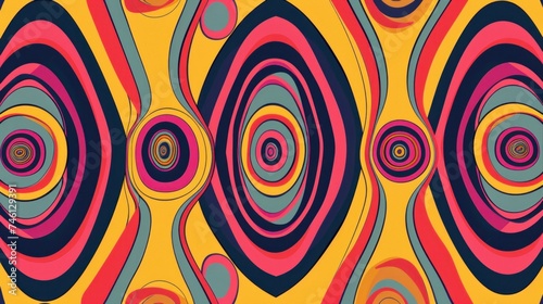 An eccentric and vibrant psychedelic pattern in the googie style, presenting an abstract vector background with a mesmerizing 3D torus shape. photo