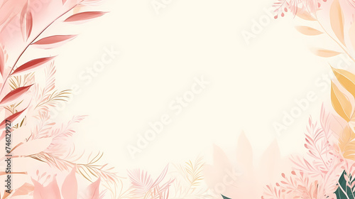 Watercolor floral frame border with green leaves, branches and elements