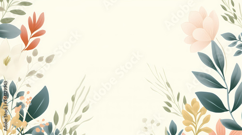 Watercolor floral frame border with green leaves, branches and elements © ma
