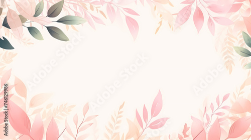 Watercolor floral frame border with green leaves, branches and elements