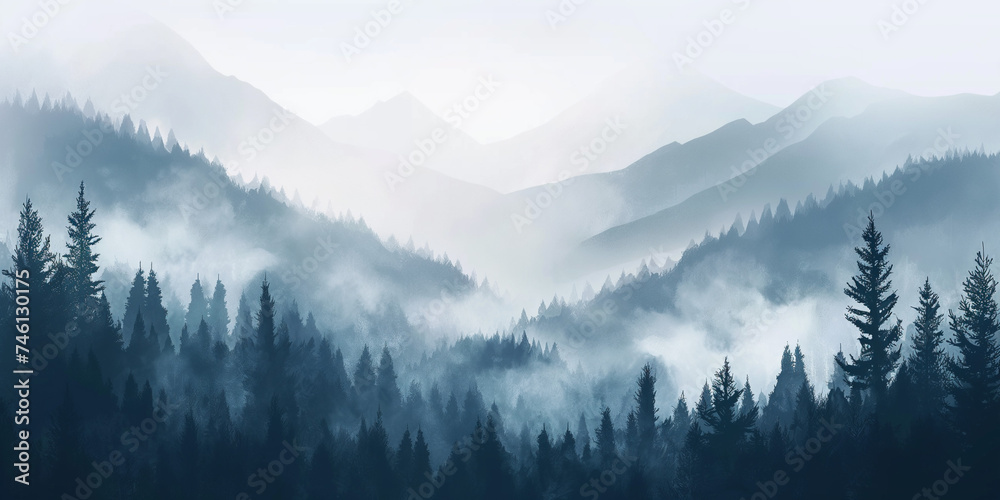 Wide atmospheric landscape wall art for home, banner, card, web decoration, paint canvas  print