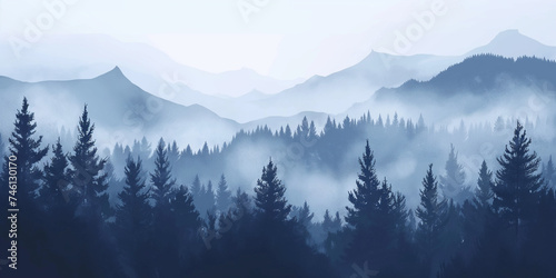 Wide atmospheric landscape wall art for home, banner, card, web decoration, paint canvas print