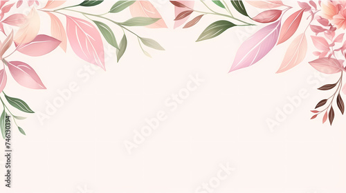 Watercolor floral frame border with green leaves, branches and elements #746130394