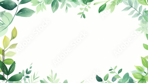 Watercolor floral frame border with green leaves, branches and elements