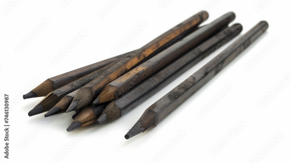 Lead pencils of various lengths arranged on a white background Lead pencils of various lengths arranged on a white background