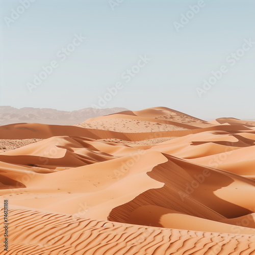 Sweeping Dunes of the Sahara Desert Under Clear Sky