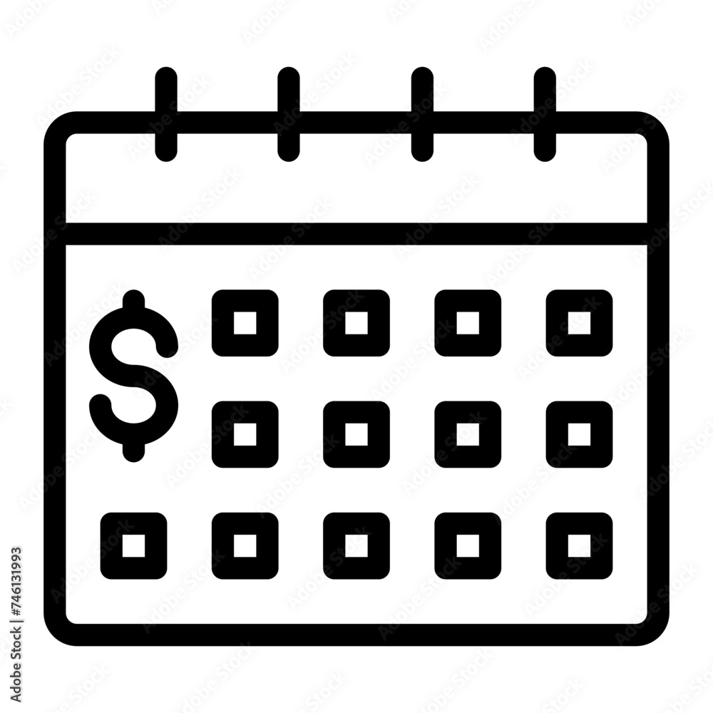 This is the Calendar icon from the Finance icon collection with an Outline style This is the Calendar icon from the Finance icon collection with an Outline style
