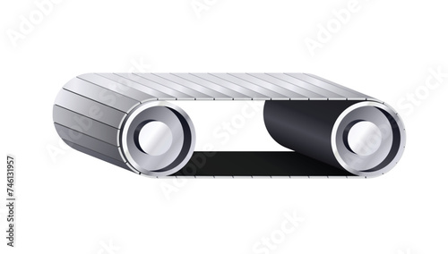 3D vector illustration of two transport steel wheels and belt conveyor, useful for logos, presentations, templates and infographics