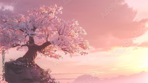 Whimsical Cherry Blossom Tree Anime Background