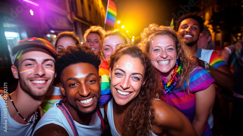 multiethnic group of friends at a Pride Month party