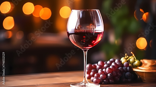 Elegant glass of red wine on dark wooden background, wine industry concept