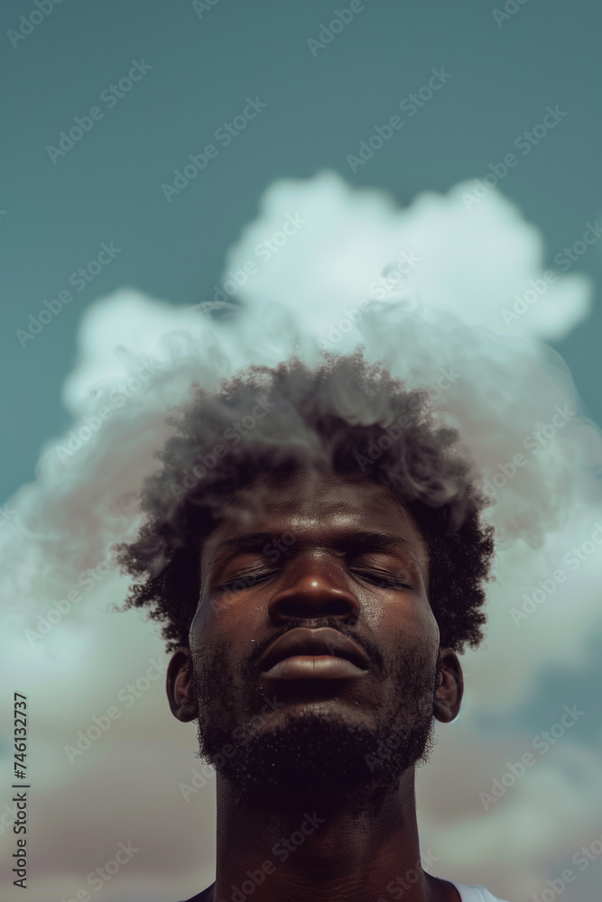 black man with cloud in front of his face