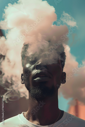 black man with cloud in front of his face