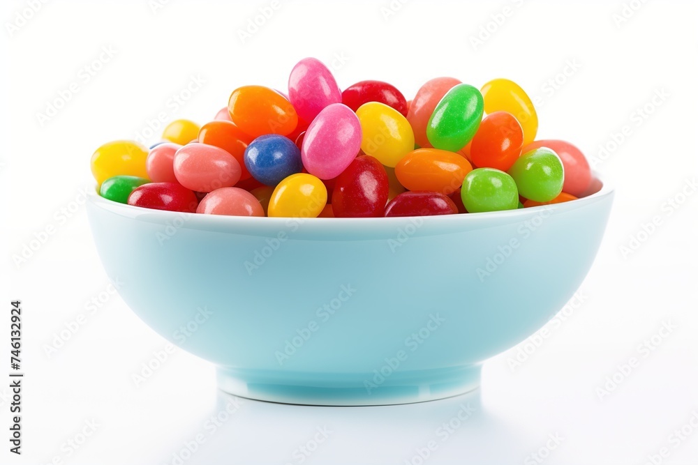 Bowl of colorful jellybeans isolated on a white background, assorted flavors and vibrant hues, a fun and tasty treat for parties or snacking Bowl of colorful jellybeans isolated on a white background, assorted flavors and vibrant hues, a fun and tasty treat for parties or snacking