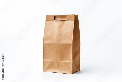 Brown paper bag for food delivery, an eco-friendly packaging option for takeout and delivery services, isolated on a white background