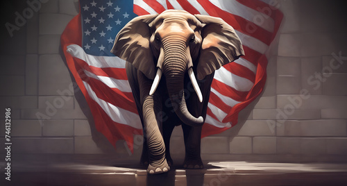 Republican party elephant with US flag in the background photo