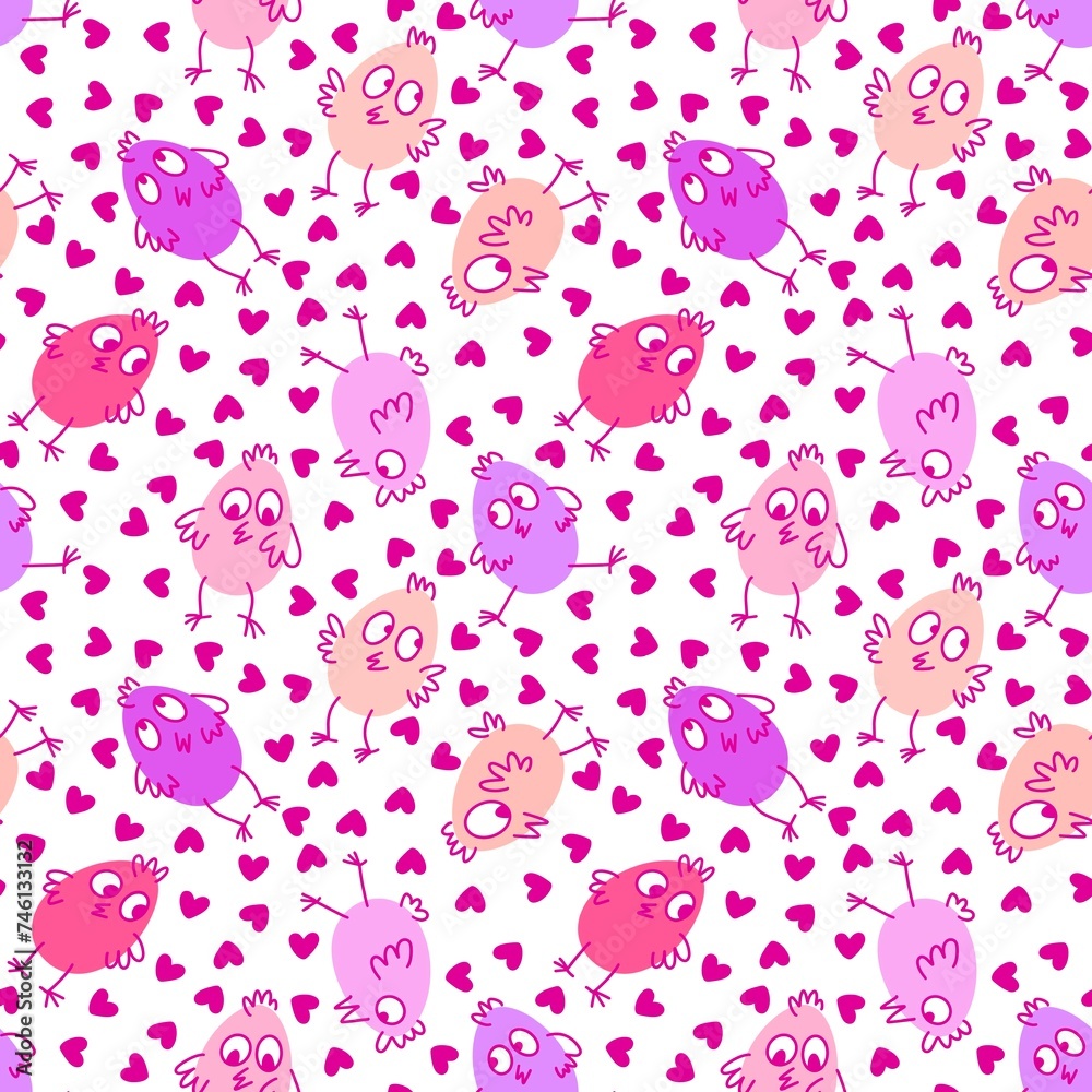 Easter eggs and chicken pattern for wrapping paper and linens and fabrics and kids clothes print and spring