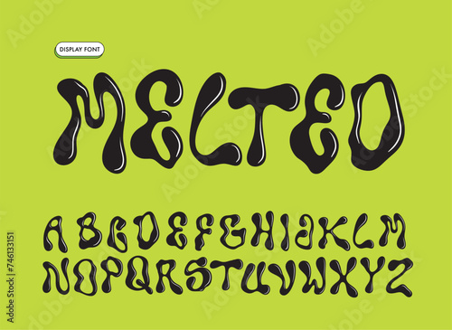 Melted typeface. Psychedelic alphabet. Liquid letters in Y2K style. Creative trendy typography for social media, web design, poster, greeting card. Bubble abc in 90s and 00s style. Groovy typography. 