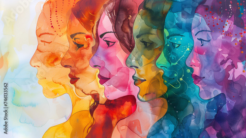 International Women's Day Celebration of Diversity Feminism and Equality: Abstract Watercolor Painting
