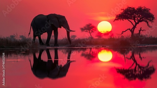 elephant in the evening sun, sunset