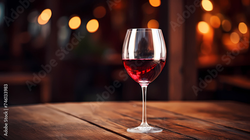 Elegant glass of red wine on dark wooden background, wine industry concept