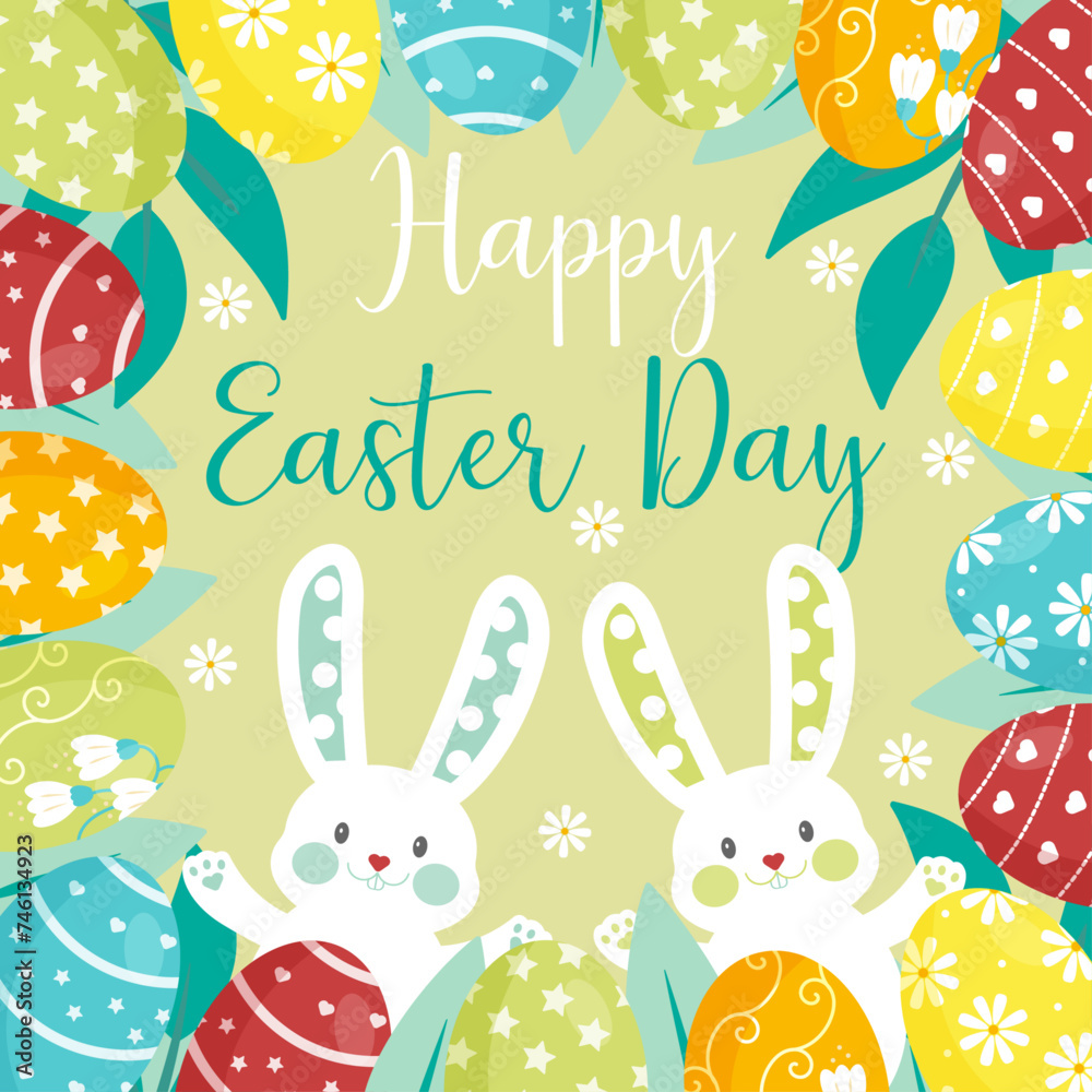 Vector design of Easter greeting card with rabbits