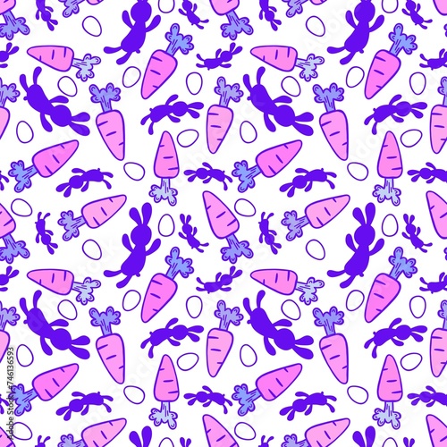 Easter cartoon vegetable seamless carrot and eggs and rabbits pattern for wrapping paper and fabrics and linens