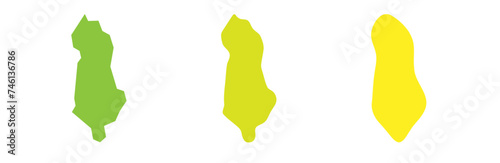Albania country black outline and colored country silhouettes in three different levels of smoothness. Simplified maps. Vector icons isolated on white background.